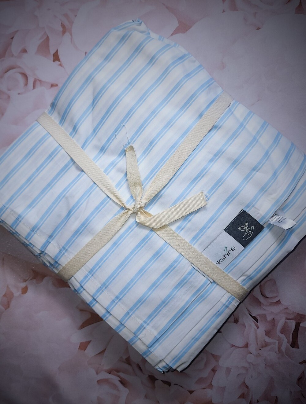 Berkshire 100% Organic Cotton Striped Percale Sheet Set - Blue/White Full